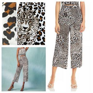 AQUA x Mary Katrantzou Leopard Print Cropped Pants  Large Side Zip Lightweight